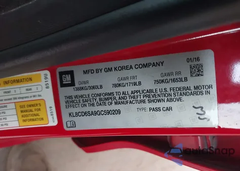 2016 Chevrolet Spark 1Lt Cvt from USA, damaged, VIN KL8CD6SA9GC590209